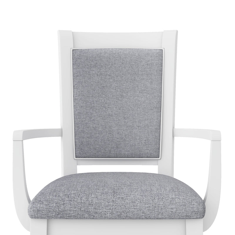 7-Piece Updated 76.9inch Extendable Trestle Dining Table Set with Removable Leaf, Kitchen Table Set with Upholstered Side Chair and Arm Chair, Set of 6, White