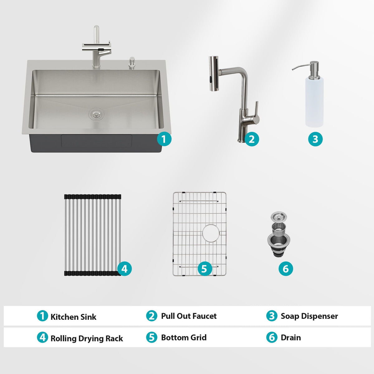 Drop-In Kitchen Sink With Pull-Out Faucet And Soap Dispenser, photo 4 of 20