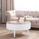 Round Coffee Table With Storage - White / Light Oak by HouseOfZazla