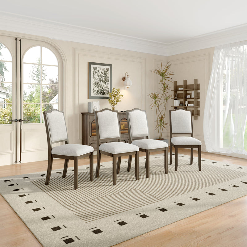 Farmhouse Dining Chairs Set of 4, Upholstered Dining Chairs with High Back, Modern Seating for Kitchen, Bedroom & Living Room(Beige+Brown)
