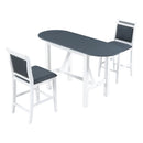 3-Piece Wood Counter Height Drop Leaf Dining Table Set with 2 Upholstered Dining Chairs for Small Place, White+Gray