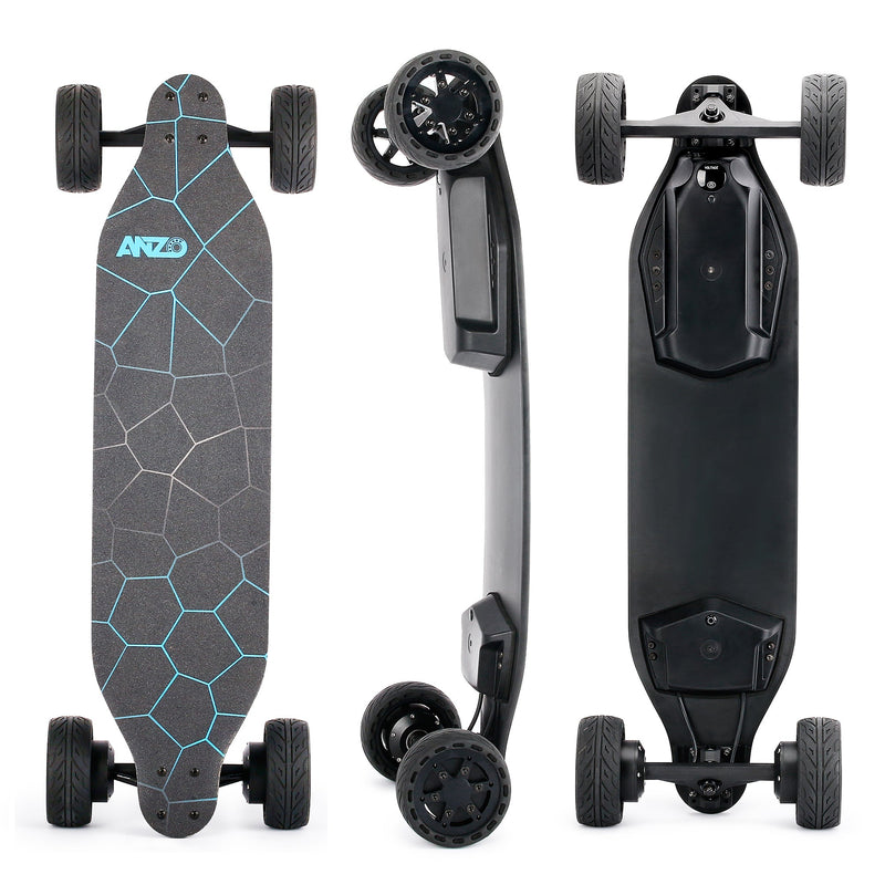 All terrain dual 1000x2 hub motor electric skateboard with 32mph max speed,25miles range,9600mah battery.