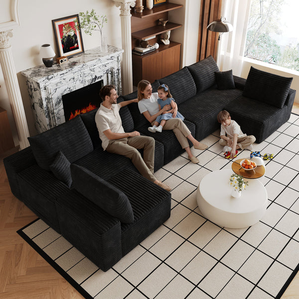 166" Cloud Sectional Sofa,Modern Minimalist Upholstered Couches, Comfort U Shaped Sofa for Living Room,Deep Seat Corner Couch,No Assembly Required (Plush Corduroy Fabric)