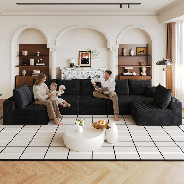 166" Cloud Sectional Sofa,Modern Minimalist Upholstered Couches, Comfort U Shaped Sofa for Living Room,Deep Seat Corner Couch,No Assembly Required (Plush Corduroy Fabric), photo 2 of 8