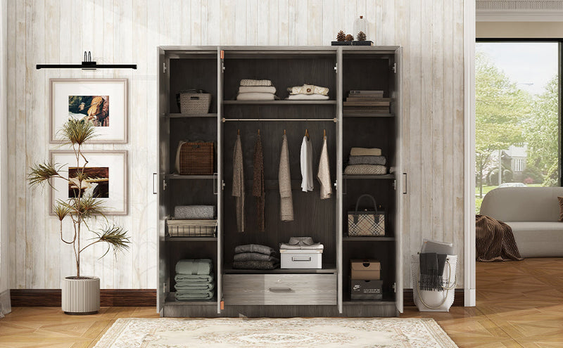 4-Door Wardrobe with 1 Drawer, Gray