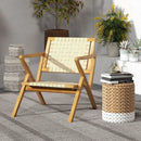 Outdoor and Indoor Teak Wood Patio Chair wuth Webbing Seat and Backrest-Natural by LJGDeals