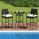 Patio Rattan Bar Height Table and Chairs with 2 Seat Cushions for Porch-White by LJGDeals