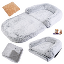 Large Foldable Human Size Dog Bed With Pillow Blanket Flurry Plush Napping Human-Sized Dog Bed Machine Washable Zipped Removable Cover For Pets Kids A