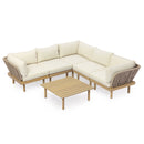 Acacia Wood Outdoor Corner Chair with Rope Back & Weather-Resistant Cushion by HouseOfZazla