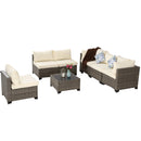 All-Weather 7-Piece Gray PE Wicker Patio Conversation Set with Beige Cushions and coffee table