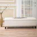Upholstered Storage Ottoman With Nailhead Trim - Beige by HouseOfZazla