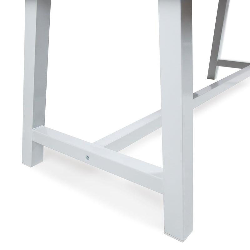 Outdoor Dark Brown Sandblast Finish Acacia Wood Dining Table with White Rustic Metal Frame, Weather Resistant