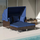 Outdoor Daybed with Retractable Canopy PE Wicker Rattan Patio Lounger by LJGDeals