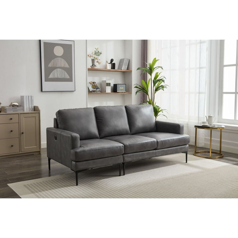 77"Antique Gray Luxury Genuine leather match contemporary sofa with USB charger,3 seats comfy coach for living room home office