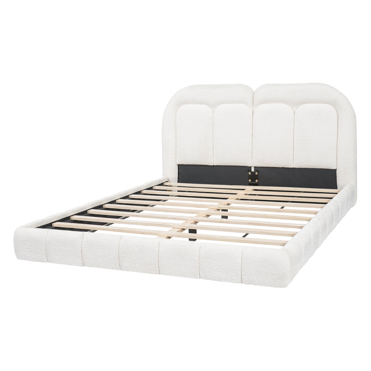 Queen Size Boucle Upholstered Platform Bed with Tufted Headboard, photo 8 of 10
