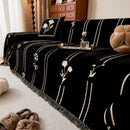 Chenille Jacquard Sofa Throw Cover with Tassel Soft Thick Couch Protector Blanket
