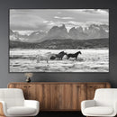 Wild Horses Wall Art Canvas Print – Framed Black and White by MyGreatCanvas | Canvas Wall Art Prints | Photo Prints & Wall Decor