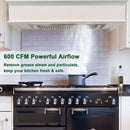 36“ Range Hood Insert, 600 CFM Built-in Stainless Steel Kitchen Hood with LED Lights - AK-HOOD-36