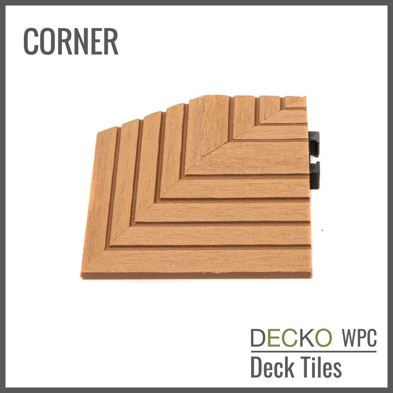Deck Tile <b>Corner Ramp Edge</b> - for Premium WPC Interlocking Tiles | DECKO (3.1"/3.1"/0.8") - (One Piece)