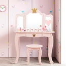 Kids Makeup Dressing Table with Tri-folding Mirror and Stool by LJGDeals