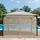 12 x 10 Feet Outdoor Double Top Patio Gazebo with Netting-Brown by LJGDeals