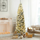 7.5 Feet Pre-lit Snow Flocked Artificial Pencil Christmas Tree with LED Lights by LJGDeals