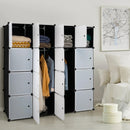 16-Cube Storage Organizer with 16 Doors and 2 Hanging Rods-Black by LJGDeals