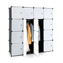 16-Cube Storage Organizer with 16 Doors and 2 Hanging Rods-Black by LJGDeals