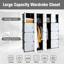 16-Cube Storage Organizer with 16 Doors and 2 Hanging Rods-Black by LJGDeals