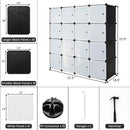 16-Cube Storage Organizer with 16 Doors and 2 Hanging Rods-Black by LJGDeals