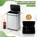 16 Gallon Trash Can Infrared Motion Sensor Garbage Can with Dual Compartments-Silver by LJGDeals