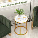16 Inch Marble Top Round Side Table with Golden Metal Frame for Living Room Bedroom by LJGDeals