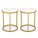 16 Inch Marble Top Round Side Table with Golden Metal Frame for Living Room Bedroom by DirectDeals