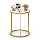 16 Inch Marble Top Round Side Table with Golden Metal Frame for Living Room Bedroom by LJGDeals