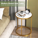 16 Inch Marble Top Round Side Table with Golden Metal Frame for Living Room Bedroom by LJGDeals