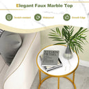 16 Inch Marble Top Round Side Table with Golden Metal Frame for Living Room Bedroom by LJGDeals
