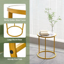 16 Inch Marble Top Round Side Table with Golden Metal Frame for Living Room Bedroom by LJGDeals