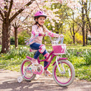 Kids Bike 18-Inch with Training Wheels and Basket Rose Red