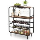 16 Bottle Wine Rack with 5-Tier Wine Shelf and Glass Holders for Kitchen Bar-Rustic Brown by LJGDeals