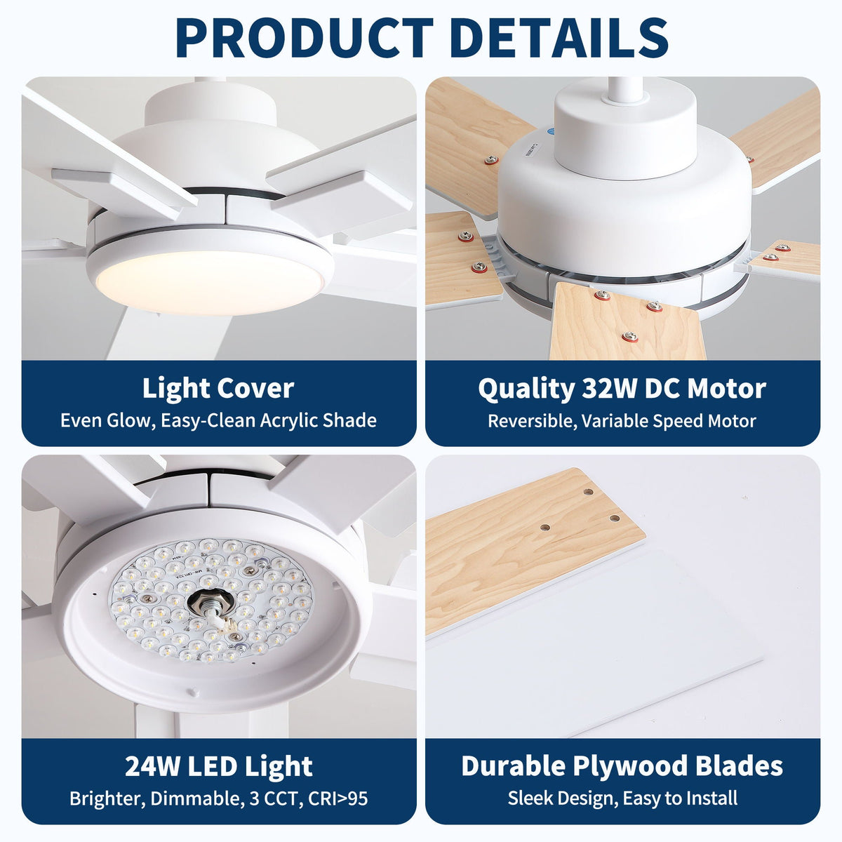 Reversible Motor Integrated LED Dimmable Ceiling Fan With Light, photo 5 of 40