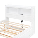 Full Size Platform Bed With Trundle, Drawers, USB Ports And Built In Shelves - White by HouseOfZazla