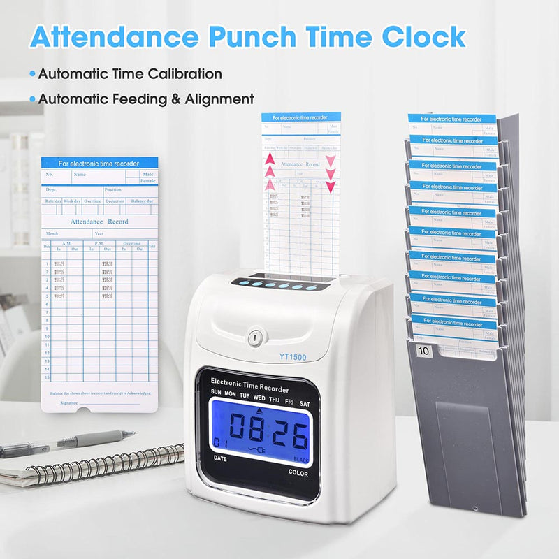 Yescom Punch Clock with Weekly Monthly Cards & Holder