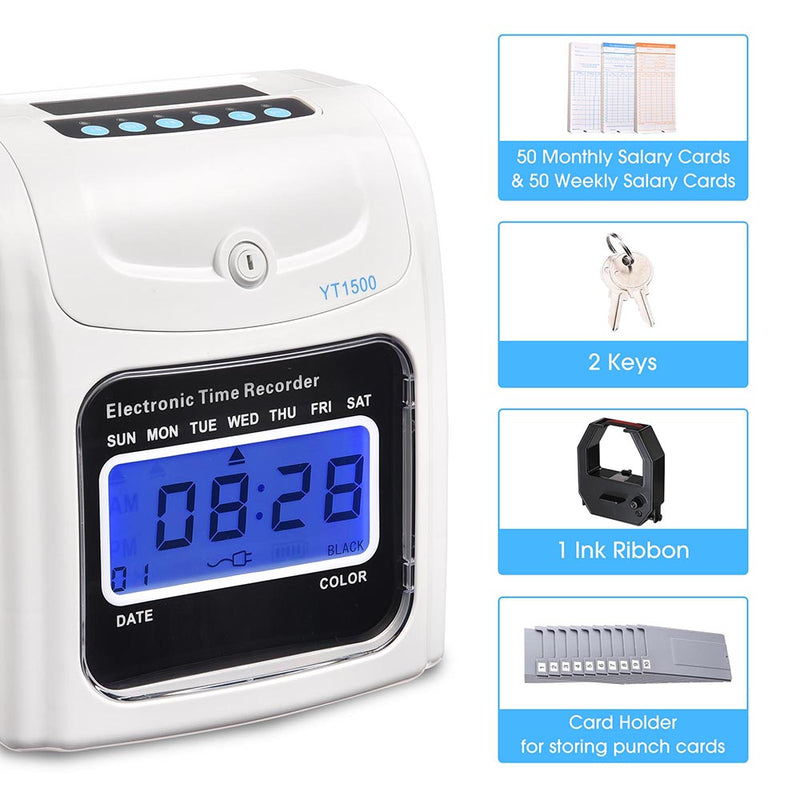 Yescom Punch Clock with Weekly Monthly Cards & Holder