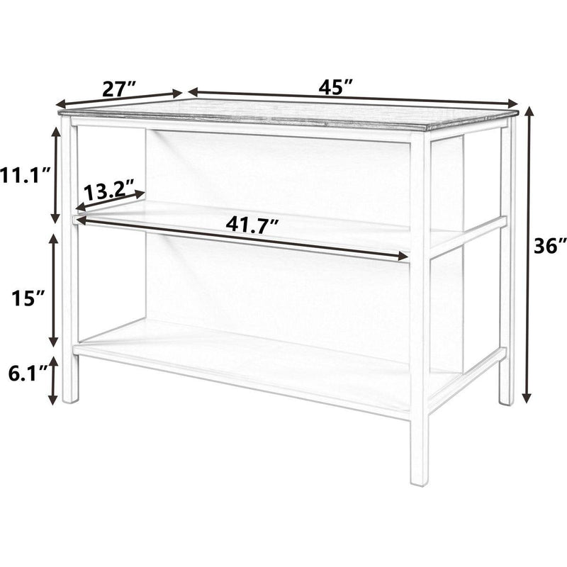 TOPMAX Solid Wood Rustic 45' Stationary Kitchen Island, Rubber Wood Butcher Block Dining Table Prep Table with 2 Open Shelves for Small Places,Walnut+Black