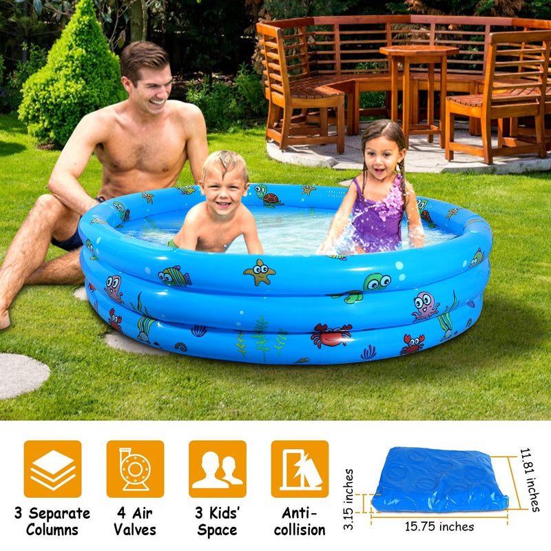 51x13Ó Inflatable Swimming Pool Blow Up Family Pool For 3 Kids Foldable Swim Ball Pool Center w/ 4 Valves Bottom Water Drain Plug For Indoor Backyard, photo 11 of 15