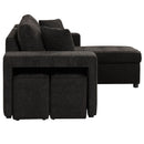 Modern L-Shape 3 Seat Reversible Sectional Couch, Pull Out Sleeper Sofa With Storage Chaise And 2 Stools For Living Room Furniture Set by HouseOfZazla