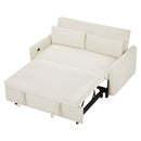 57.48" Pull-out Sofa Bed Convertible Couch 2 Seat Loveseat Sofa Modern Sleeper Sofa with Two Throw Pillows and USB Ports for Living Room, Beige