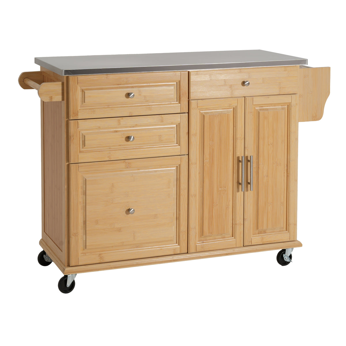 Indoor Bamboo Rolling Kitchen Island with Stainless Steel Top, photo 8 of 10