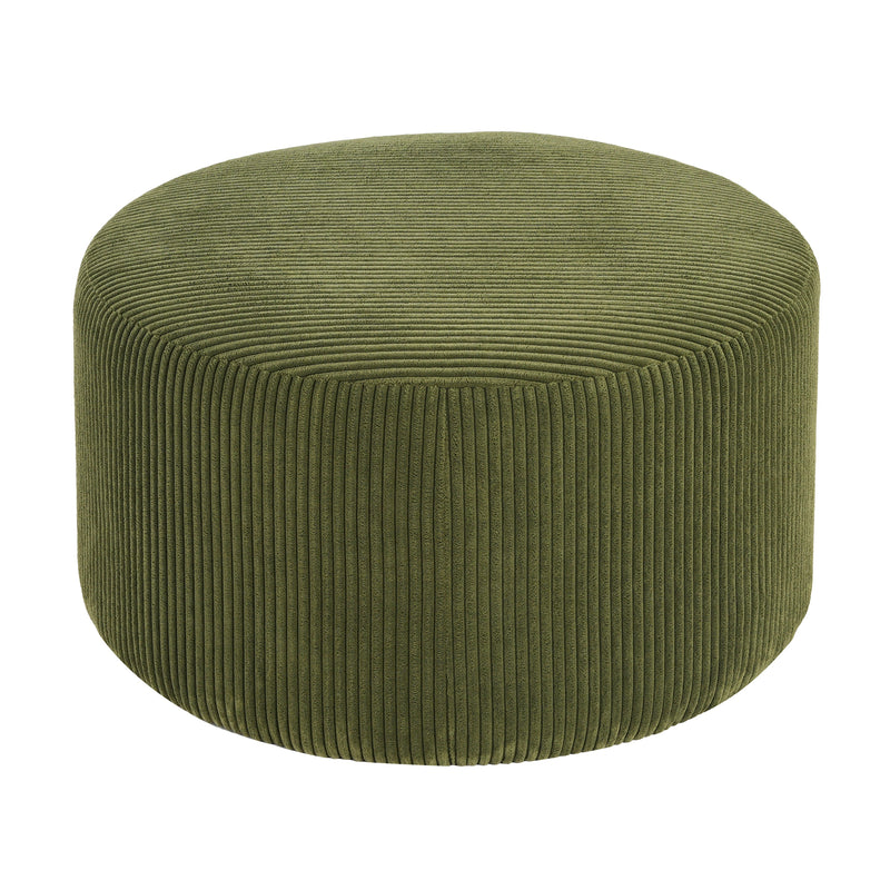 Upholstered Round Ottoman,Olive Green,Corduroy