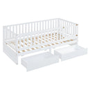 Daybed With Fence Guardrails And 2 Drawers, Split Into Independent Floor Bed & Daybed by HouseOfZazla
